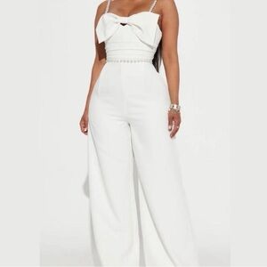 White Bow-Front Wide-Leg Jumpsuit